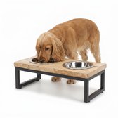 Verhoogde Hondenbak M – Dubbele Voerbak voor Middelgrote Honden zoals Cocker Spaniel – RVS – Hout – Antislip – 40x21x12 cm – 2x 0,8L