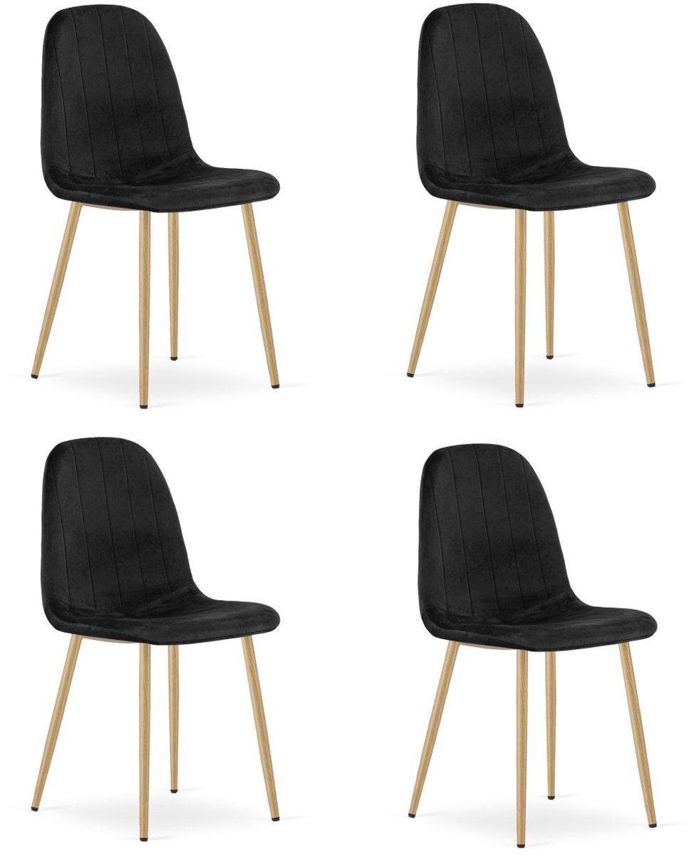 Set van 4 eetkamerstoelen PADVA – Fluweel zwart – Eiken poten – Modern design