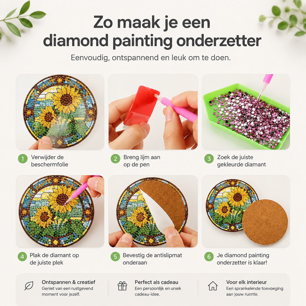 BOTC Diamond Painting - Onderzetters met Houder - Set van 8 - Pakket Volwassenen en Kinderen - Cadeau — afbeelding 6
