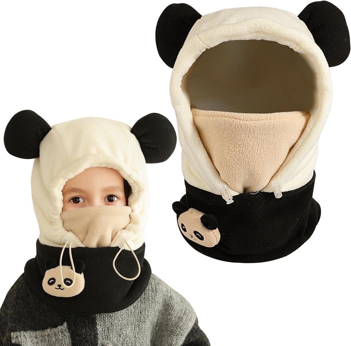 Winterse Fleece Balaclava voor Kinderen, Winddichte Hoed en Volledige Gezichtsmasker, Ideaal voor Skiën, Wandelen en Buitenactiviteiten met 3D Dierenprint