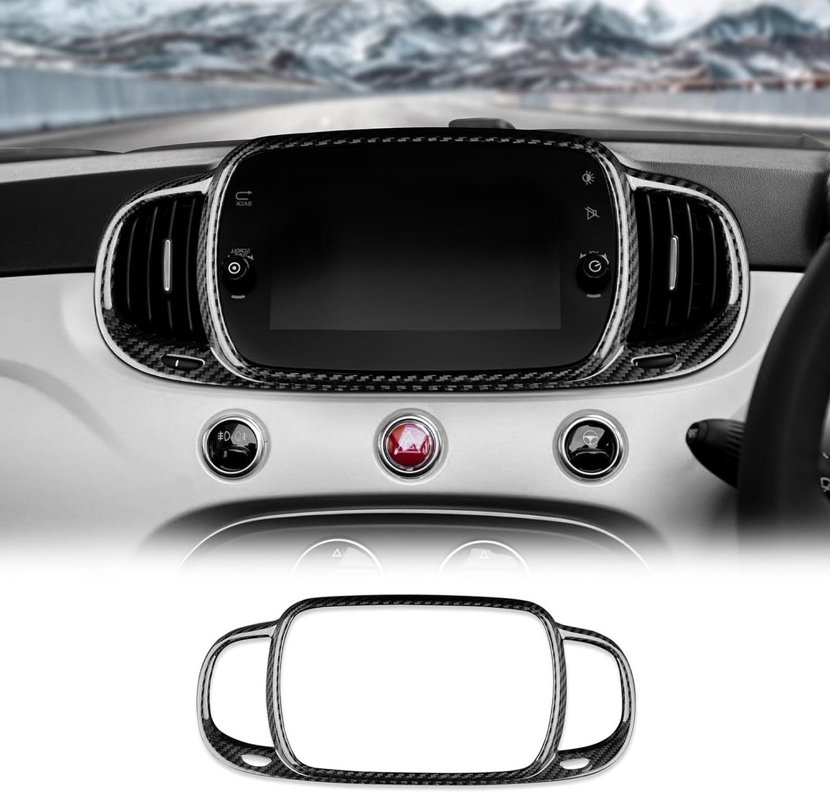 Center Console Navigatiescherm Paneel Frame voor Fiat 500 Abarth 595/695 en 500E - Zwart Carbon Fiber Sticker Accessoire voor Interieurdecoratie en Bescherming