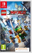 De cover van de Nintendo Switch game 'The Lego Ninjago Movie Videogame' met verschillende ninja's.