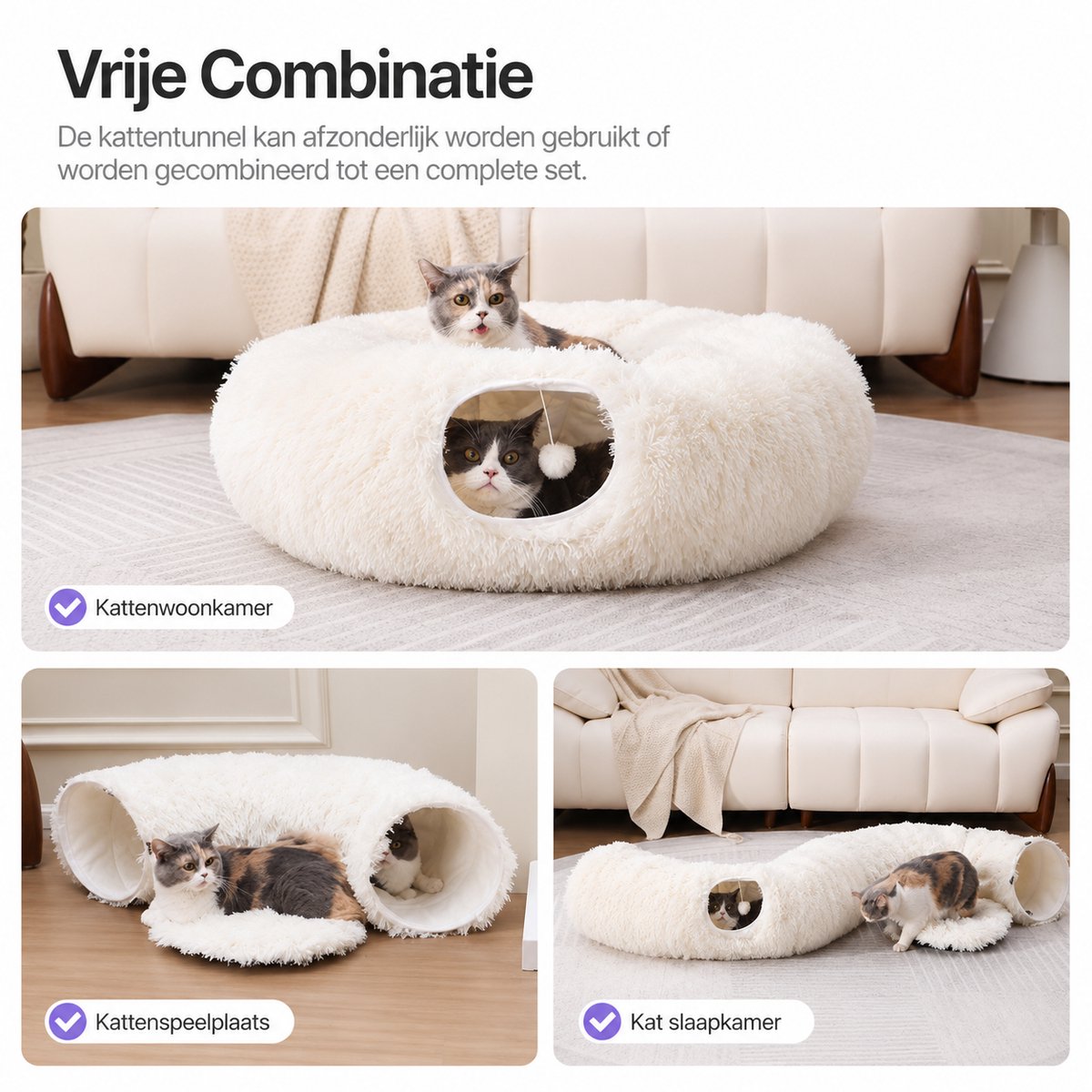 BOTC Kattentunnel met Kattenmand - Speeltunnel Voor Dieren - Tunnel Kat - Kattenhuis - Speeltunnel kat - Beige thumbnail 8