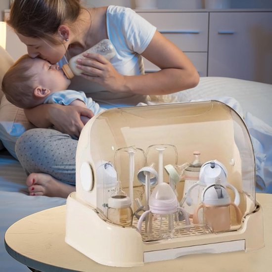 Babyfles Organizer - Flessenhouder Droogrek - Babykamer Opbergen - Stofvrije Deksel - 26 cm Hoog - Romig — afbeelding 5