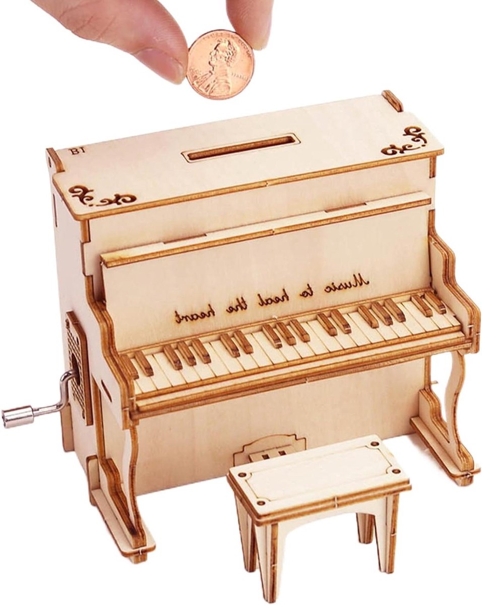 3D Houten Puzzel - Muziekdoos Model - Creatief Hobby - Interactieve Melodie - 23 x 13 cm - Houtkleur