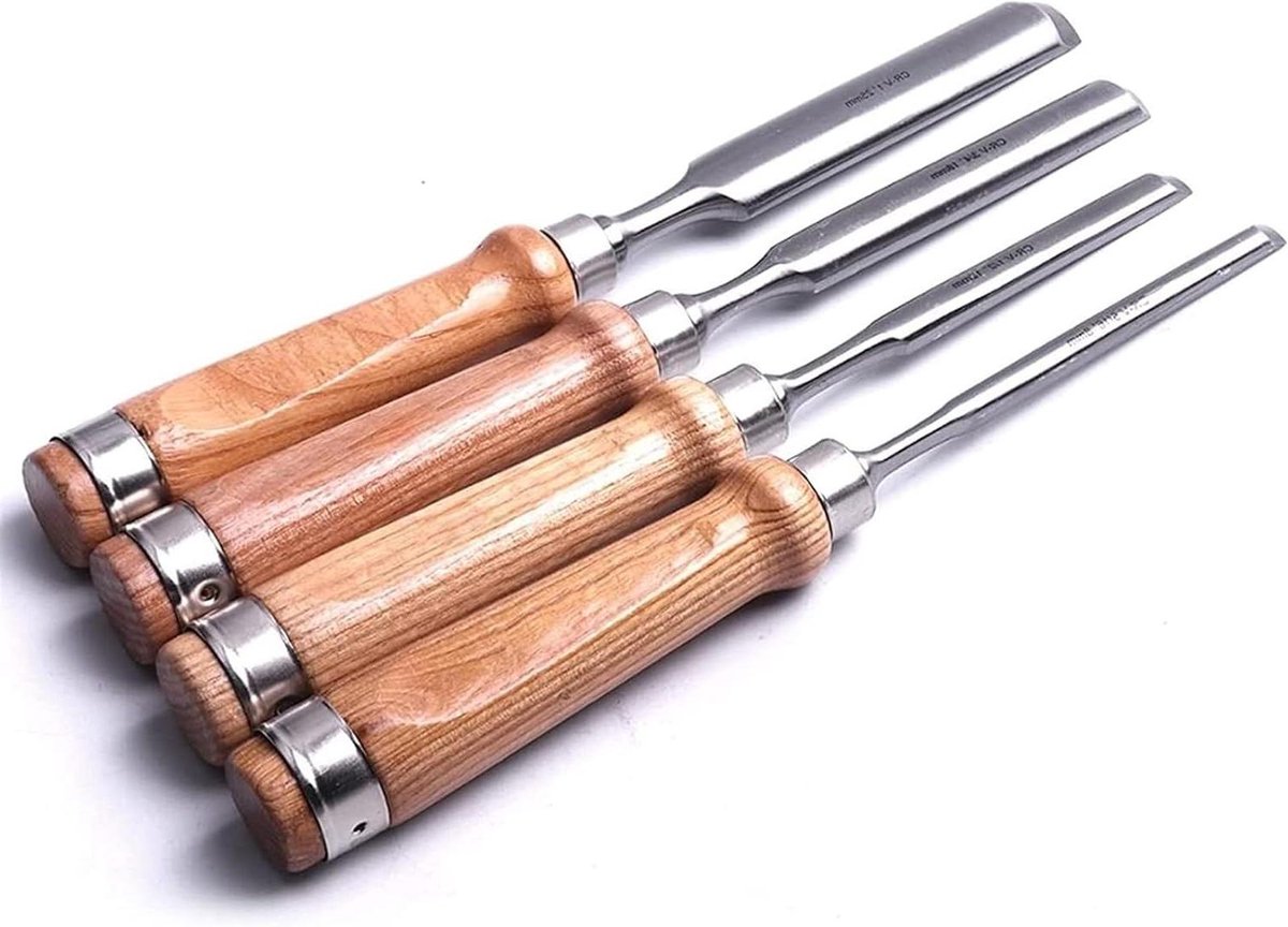 Houtbeitel Set - Guts Set - Hout Bewerken - Chroomvanadiumstaal - 4 Delig - Niet Van Toepassing