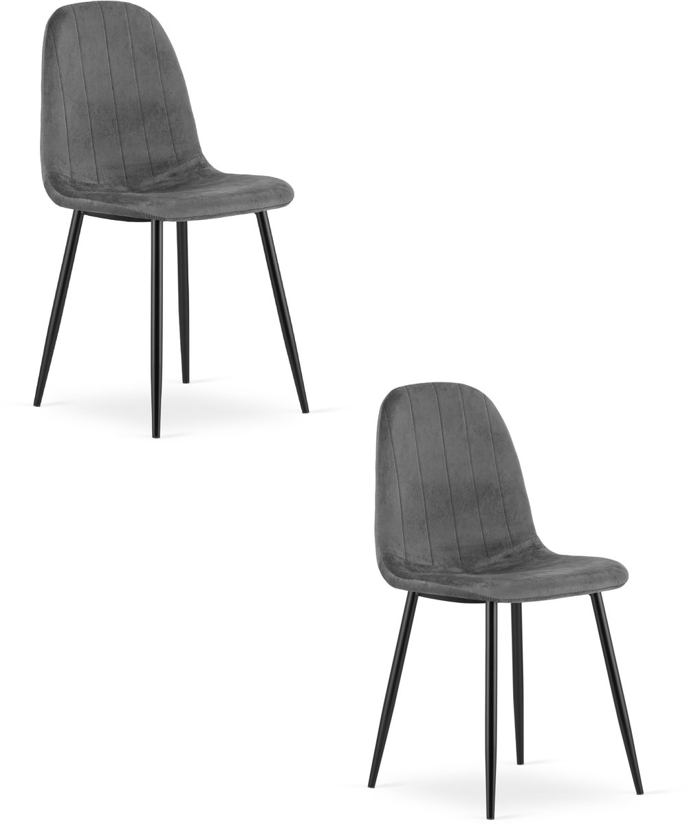 Set van 2 eetkamerstoelen PADVA – Donkergrijs fluweel – Zwarte metalen poten – Modern design