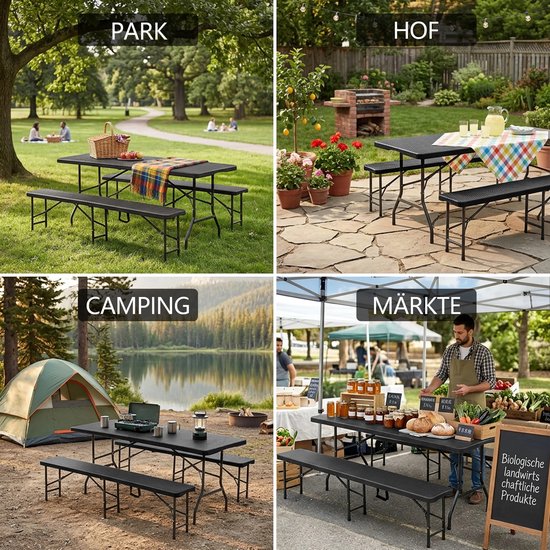Picknick tafelset - Picknicktafel - met 2 banken - 3-delige campingmeubel - HDPE tafelblad - 6 personen - Veelzijdig gebruik voor binnen en buiten — afbeelding 3
