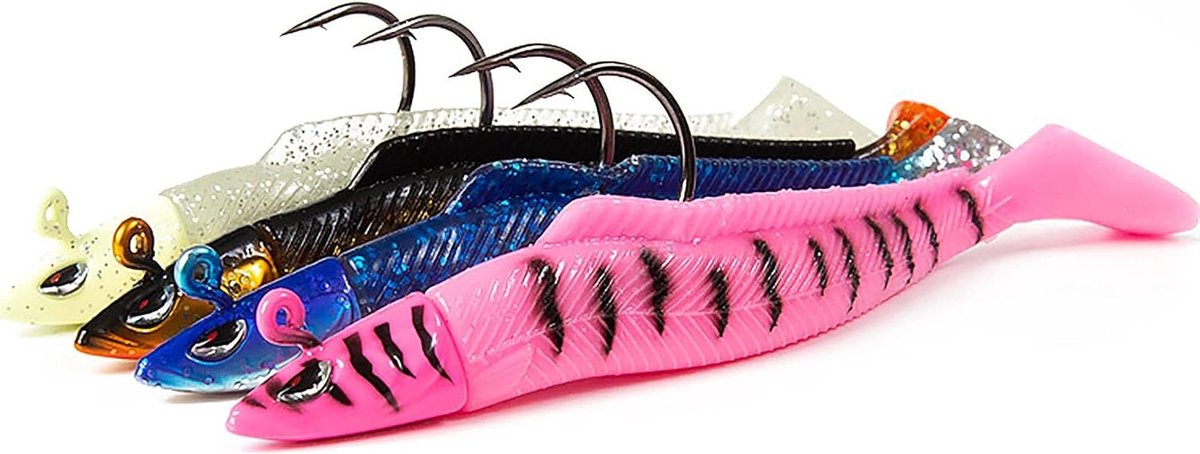 Rubber Vis Set - Jig Set - Vissen Op Zee - Met Zware Jigkop - 125 mm - Regenboog Kleuren