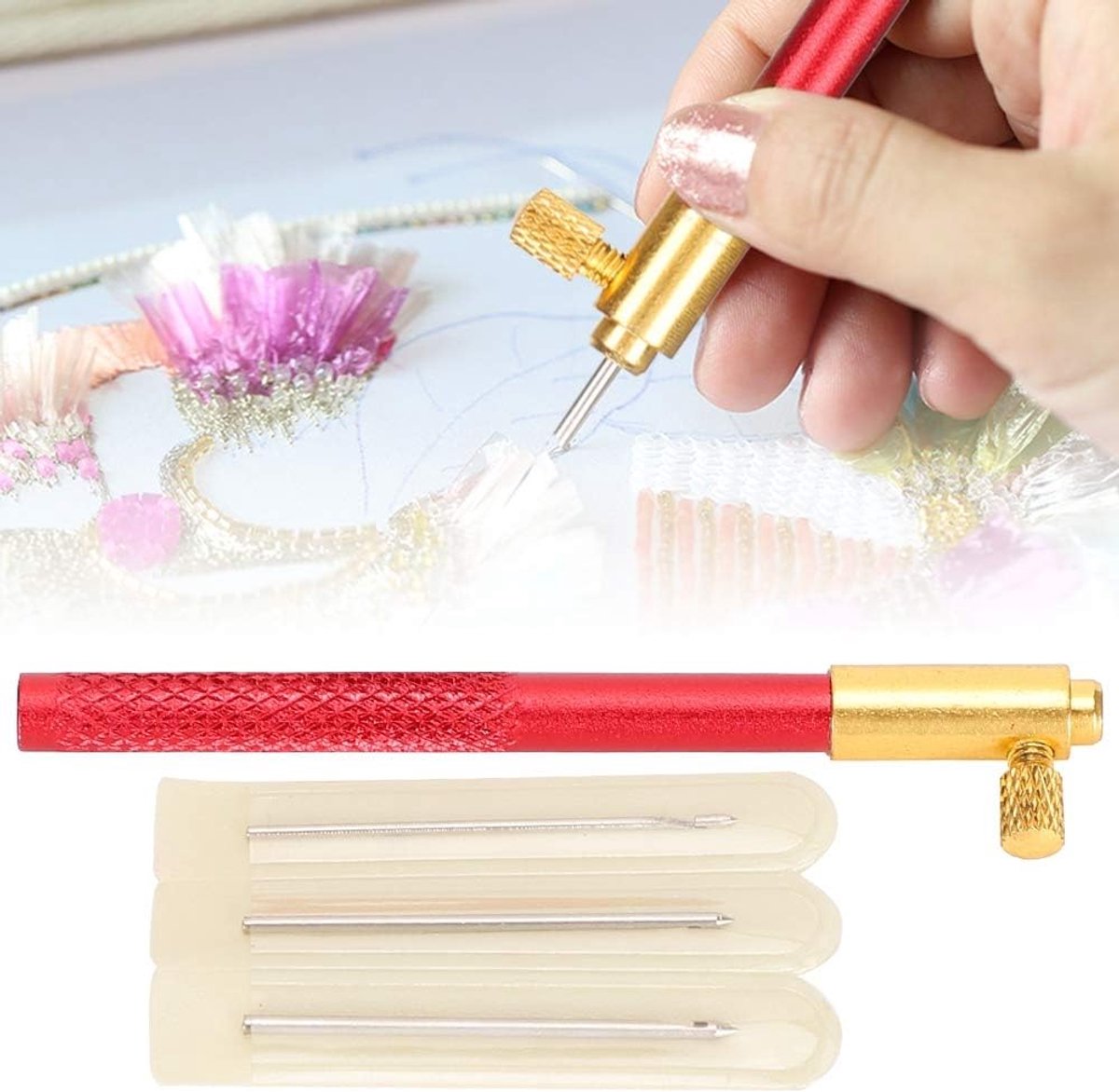 Borduurnaald Tambour Haak - Kralen Naald - Pailletten Borduren - Ergonomisch Handvat - 0.7-1.2 mm - Zilver
