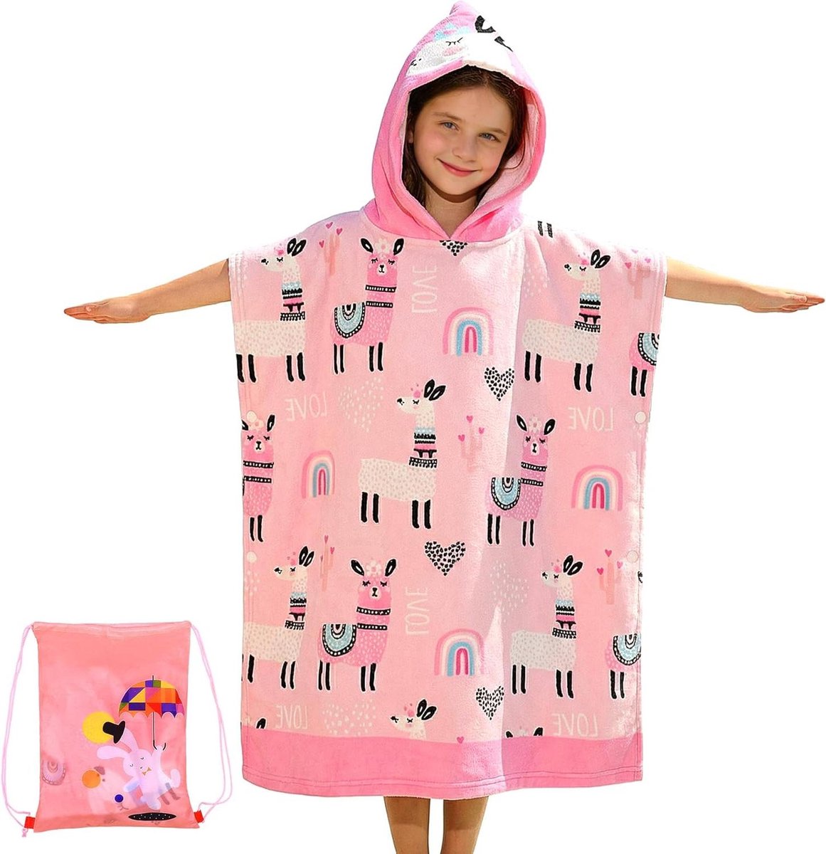 Badponcho Kinderen - Strandhanddoek - Na het zwemmen - Met capuchon - 75 x 180 cm - Blauw