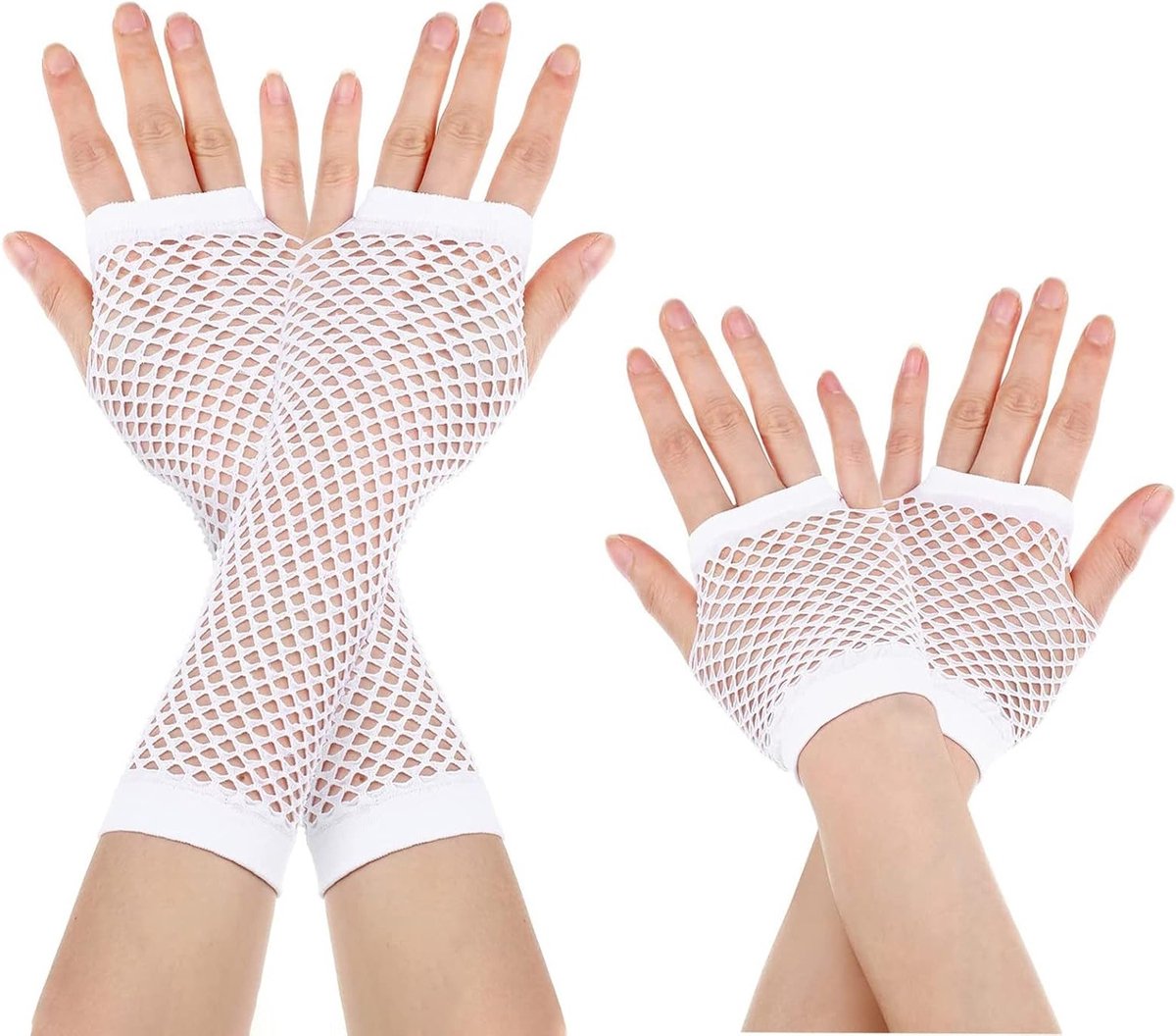 Lange en korte visnet handschoenen, 2 paar vingerloze net handschoenen, avondhandschoenen voor dames, feestoutfits en kostuums accessoires