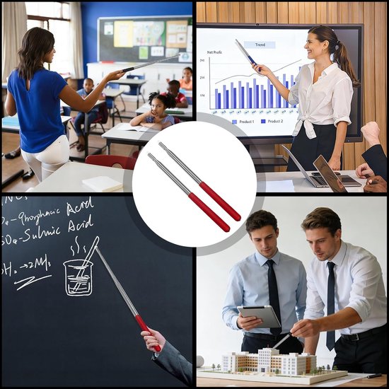 Wijsstok Uitschuifbaar - Telescopische Pointer - Presentaties Geven - Roestvrij Staal - 120 cm - Rood — afbeelding 2