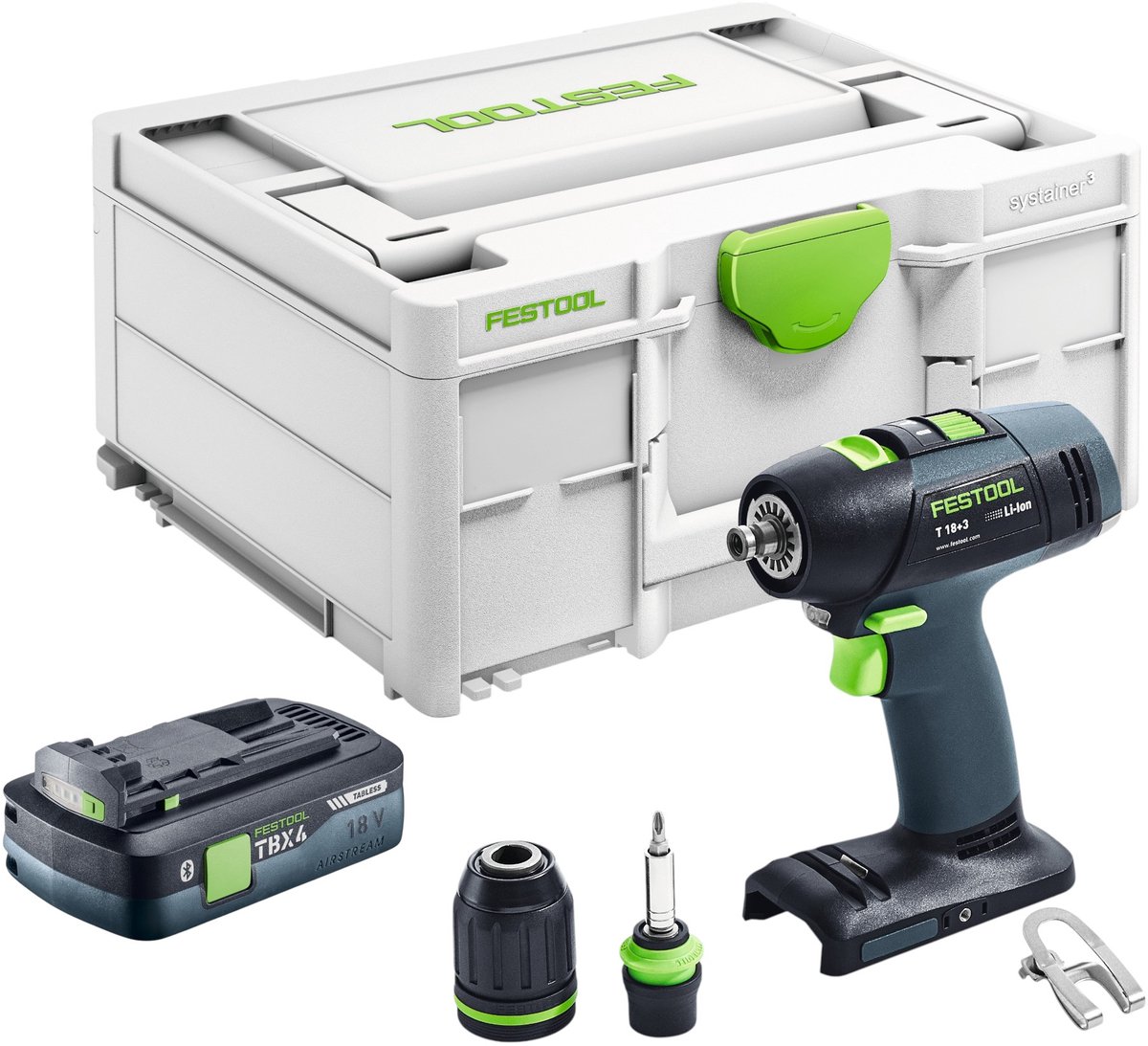 Festool T 18+3-Basic accuboormachine 18 V 50 Nm borstelloos + 1x accu 4,0 Ah + Systainer - zonder oplader