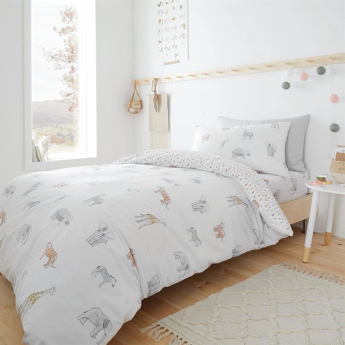 Dekbedovertrek Set - Beddengoed Kinderen - Slaapkamer Decoratie - Omkeerbaar Ontwerp - Junior 120x150cm - Wit
