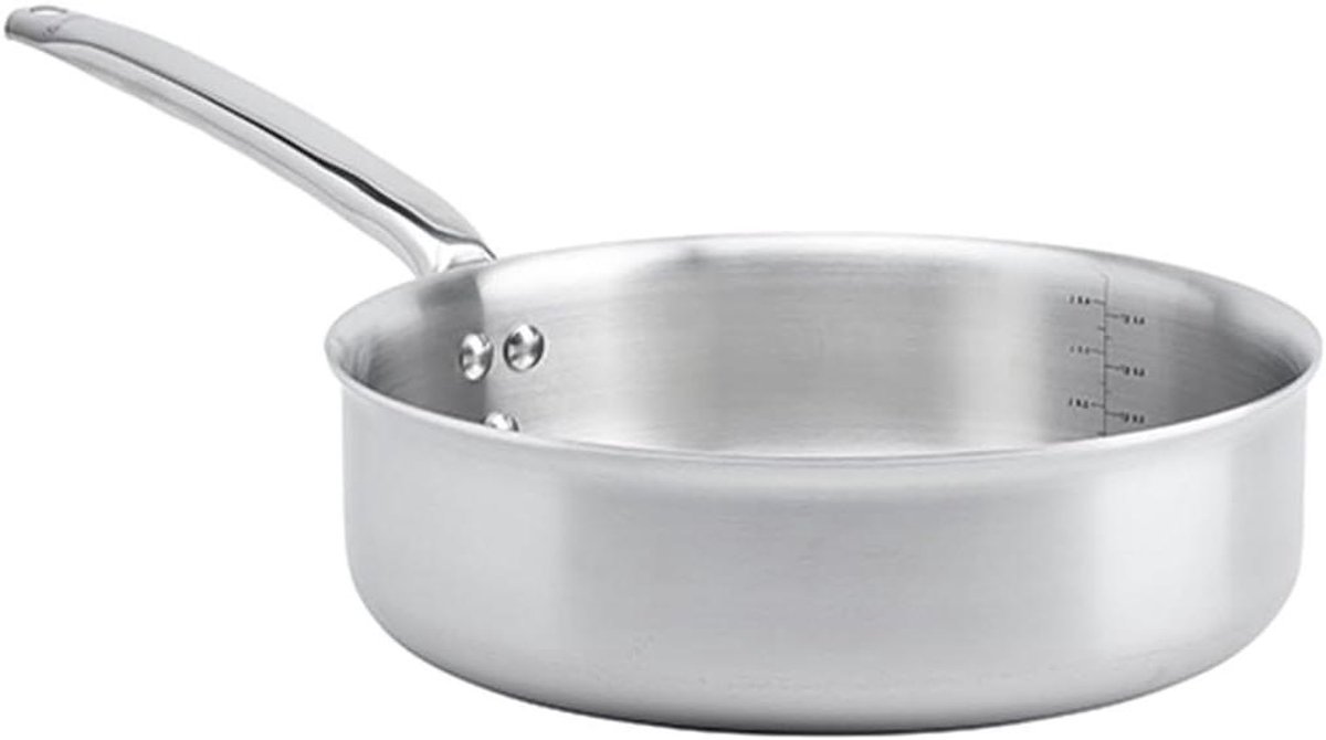Stoofpan Rechte Randen - Sauteerpan - Gelijkmatig Koken - 3-laags Roestvrij Staal - 28 cm Diameter - Geborsteld Grijs