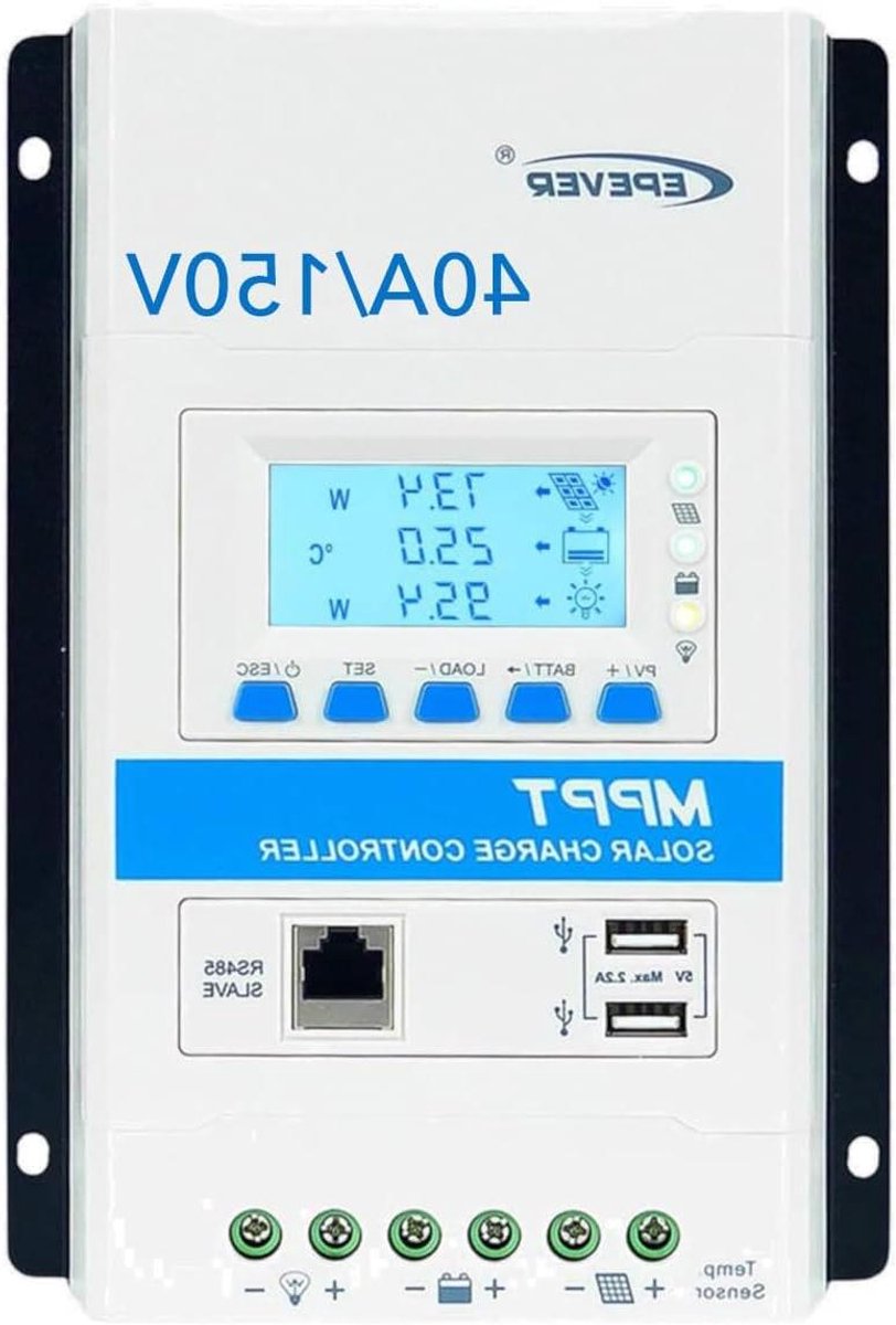 Zonne Laadregelaar - MPPT Regulator - Accu Energie Beheer - Automatische Detectie 12/24V - 40A Laadstroom - Zwart