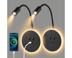 LED Wandlamp met Flexibele Zwanenhals – Dimbare Leeslamp voor Bed & Slaapkamer – USB-Oplaadaansluiting – Verstelbaar Nachtlampje – Zwart