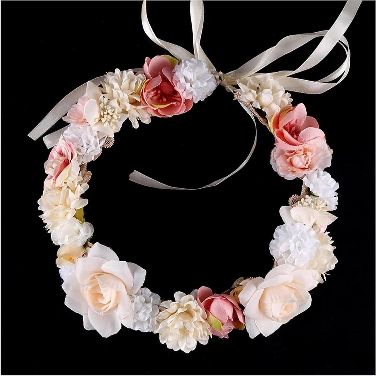 Bruidsslinger Bloemenkrans - Haarband Kroon - Bruiloft Accessoire - Handgemaakt - 50x5cm - As Picture Shown