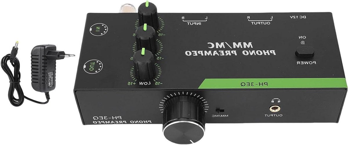 Platen Speler Voorversterker - Phono Preamplifier MM MC - Muziek Luisteren - Drie Band EQ - 10Hz-20KHz - Zwart