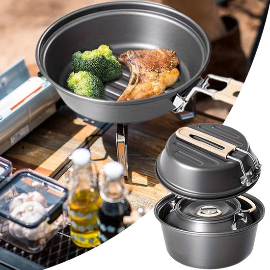 Kampeer Kookset - Pannen Set Outdoor - Buiten Koken - Lichtgewicht Ontwerp - 21 x 21 x 16 cm — afbeelding 5