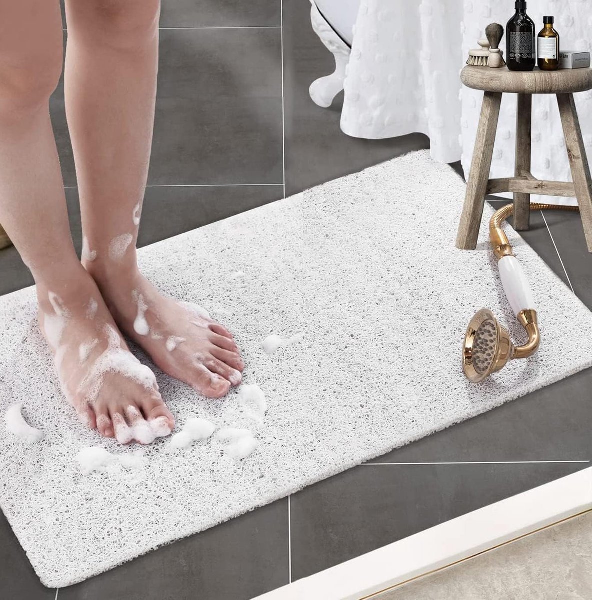 Antislip Badmat 60x40 cm van Rubber, Extra Zacht en Schimmelbestendig, Machinewasbaar voor