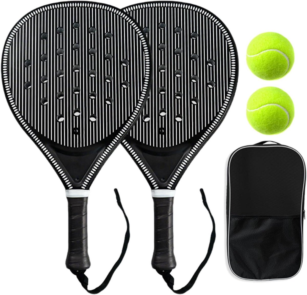 Pickleball Rackets - Padel Set - Buitenspellen - Koolstofvezel Constructie - 46.5 cm Lengte - Zwart