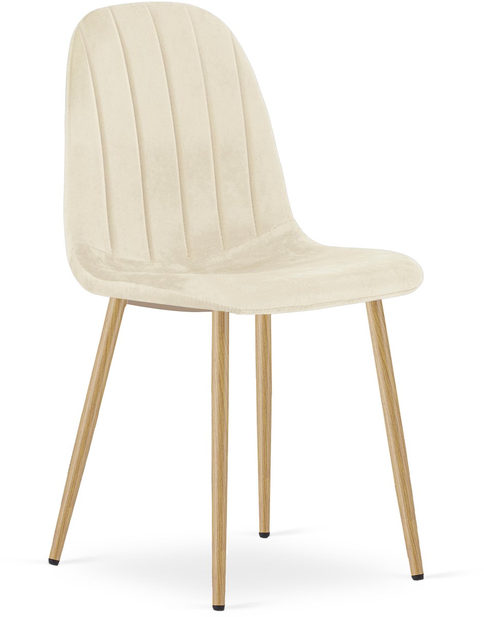 Eetkamerstoel PADVA - Fluweel lichtbeige – Eiken metalen poten – Modern design