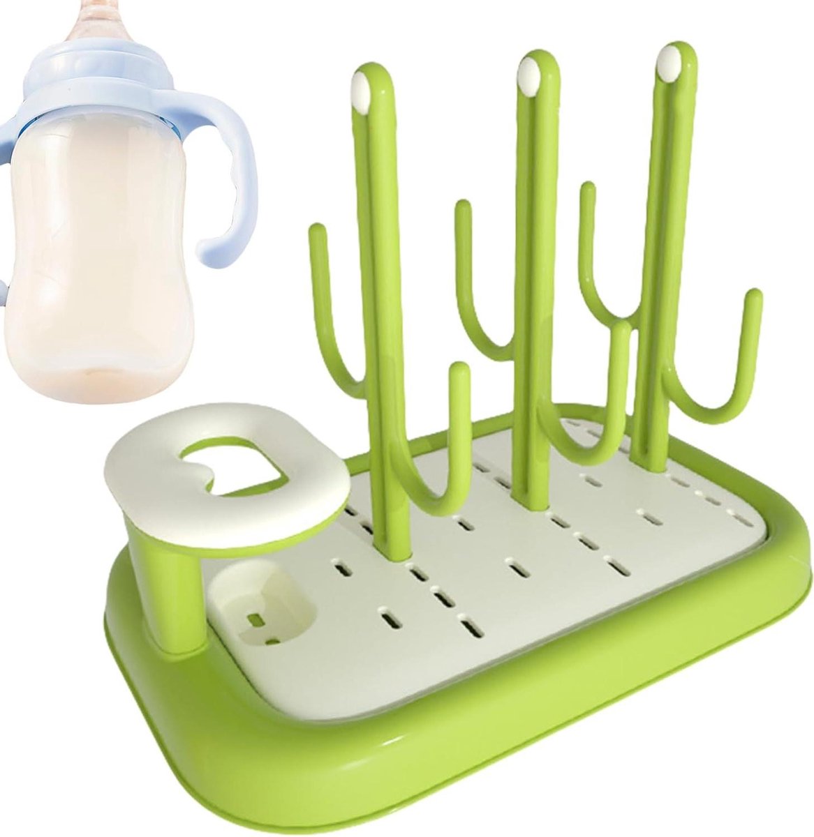 Babyfles Droogrek - Flessenhouder - Babyvoeding Organiseren - Cactusvorm Design - 25 x 21 x 25 cm - Groen