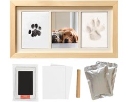Huisdier Pootafdruk Fotolijst - Klei Imprint Kit - Herinneringen Maken - Inclusief 2 Klei & Inktpads - 38x17 cm - Houtkleurig