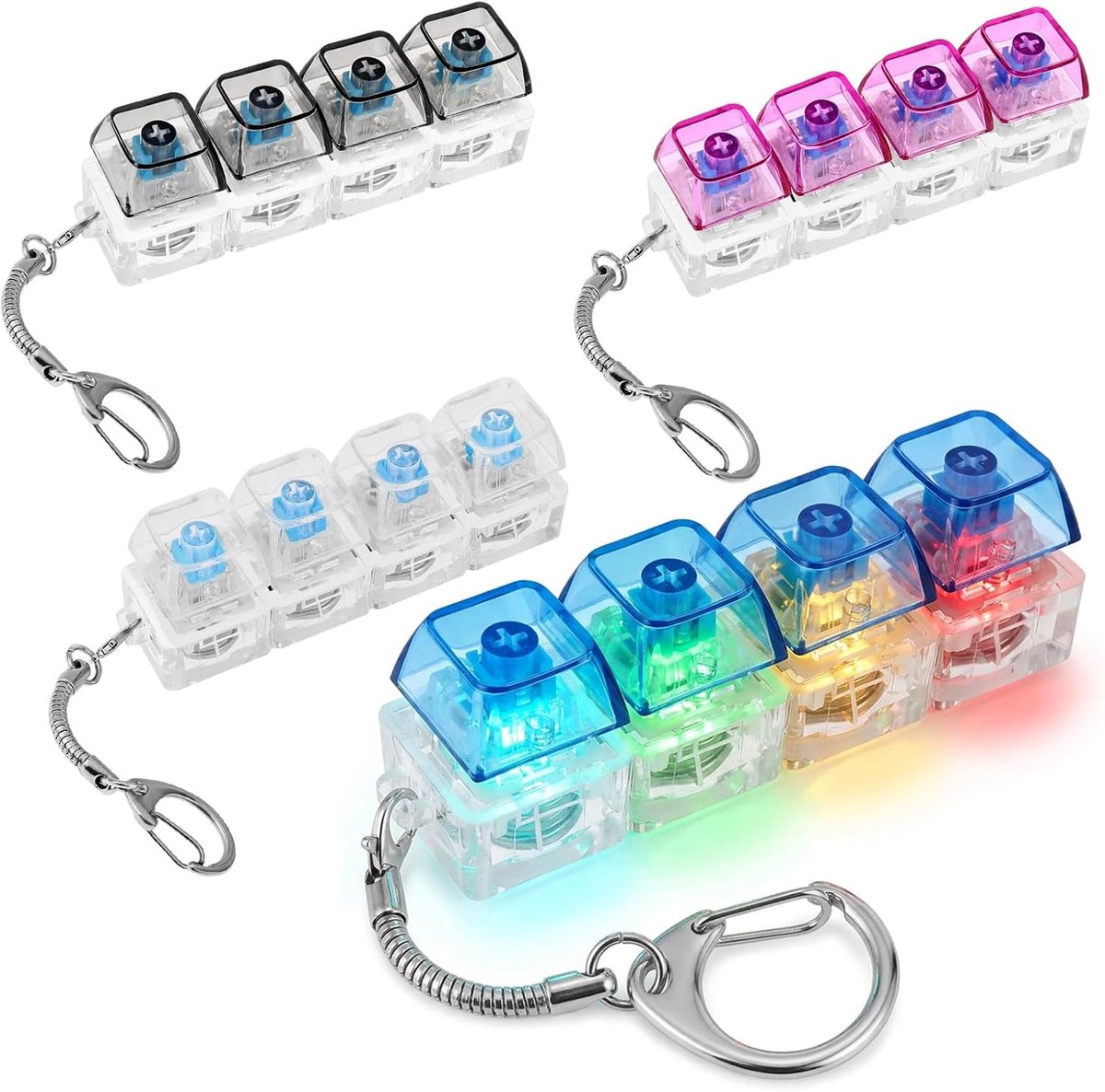 Rugzak sleutelhanger 4 stuks Fidget Toys Fidget Keyboard met LED-toetsenbord, sleutelhangerklikker, Toetsenbord Fidget - angstverlichting voor kantoor, school en reizen - Volwassenen en kinderen | Cyslmuk®
