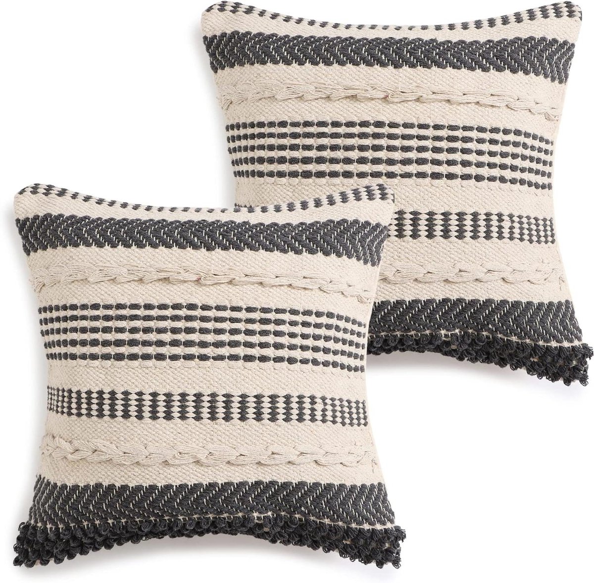 Decoratieve Kussenhoezen - Woonaccessoires Set - Bank en Stoel - Geweven Getufte Stijl - 45x45 cm Set 2 - Geel Gestreept
