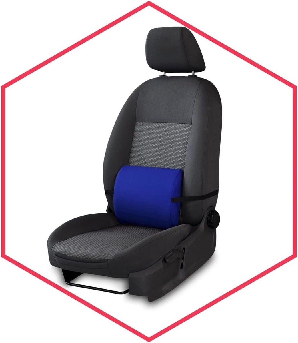 Rugkussen - Lendensteun autostoel - Houdingscorrectie tijdens rijden - Gevuld met traagschuim - 31 x 27 x 8 cm - Blauw