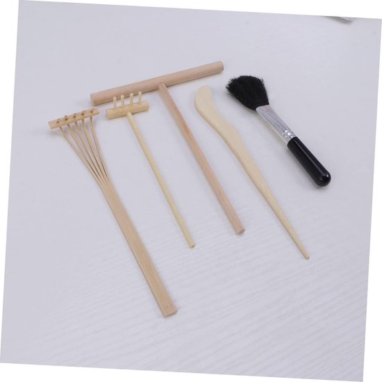 Zen Tuin Gereedschap - Mini Hark Set - Zand Vormen - Japanse Stijl - 5 Delig - Natuurlijk Hout — afbeelding 4