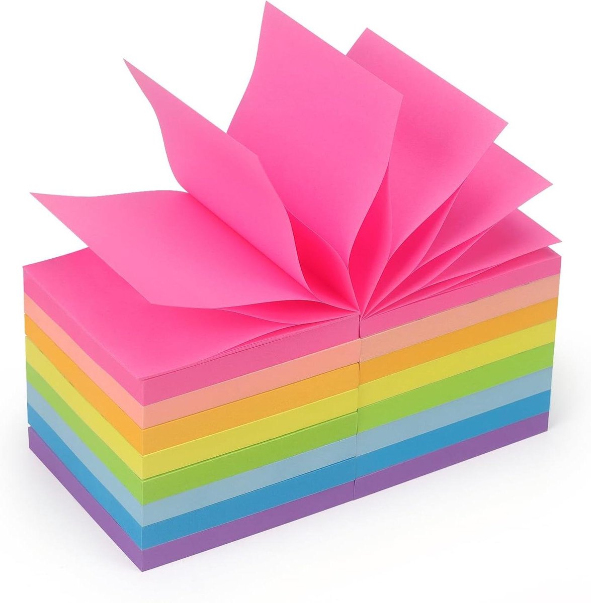 Sticky Notes - Notitieblaadjes Zelfklevend - Berichten Achterlaten - Super Sterke Lijm - 16 Pads 3x3 inch - 8 Heldere Kleuren