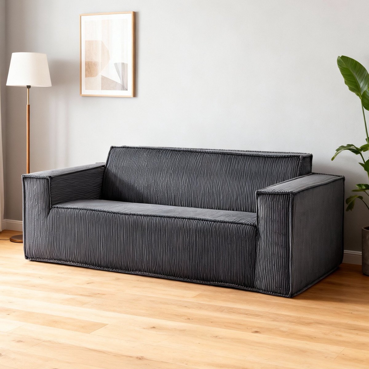 MODFU Bank - Diepe Zitting - Modern Minimalistisch - Voor Woonkamer - Ribstof - Grijs