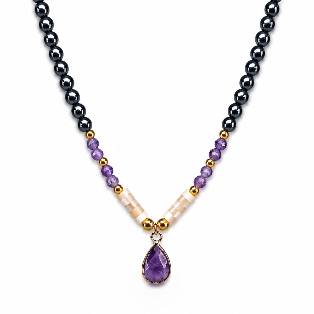 Engravia by Derya – Dames Ketting met Amethist – Kralenketting – Cadeau voor Vriendin, Zus of Moeder