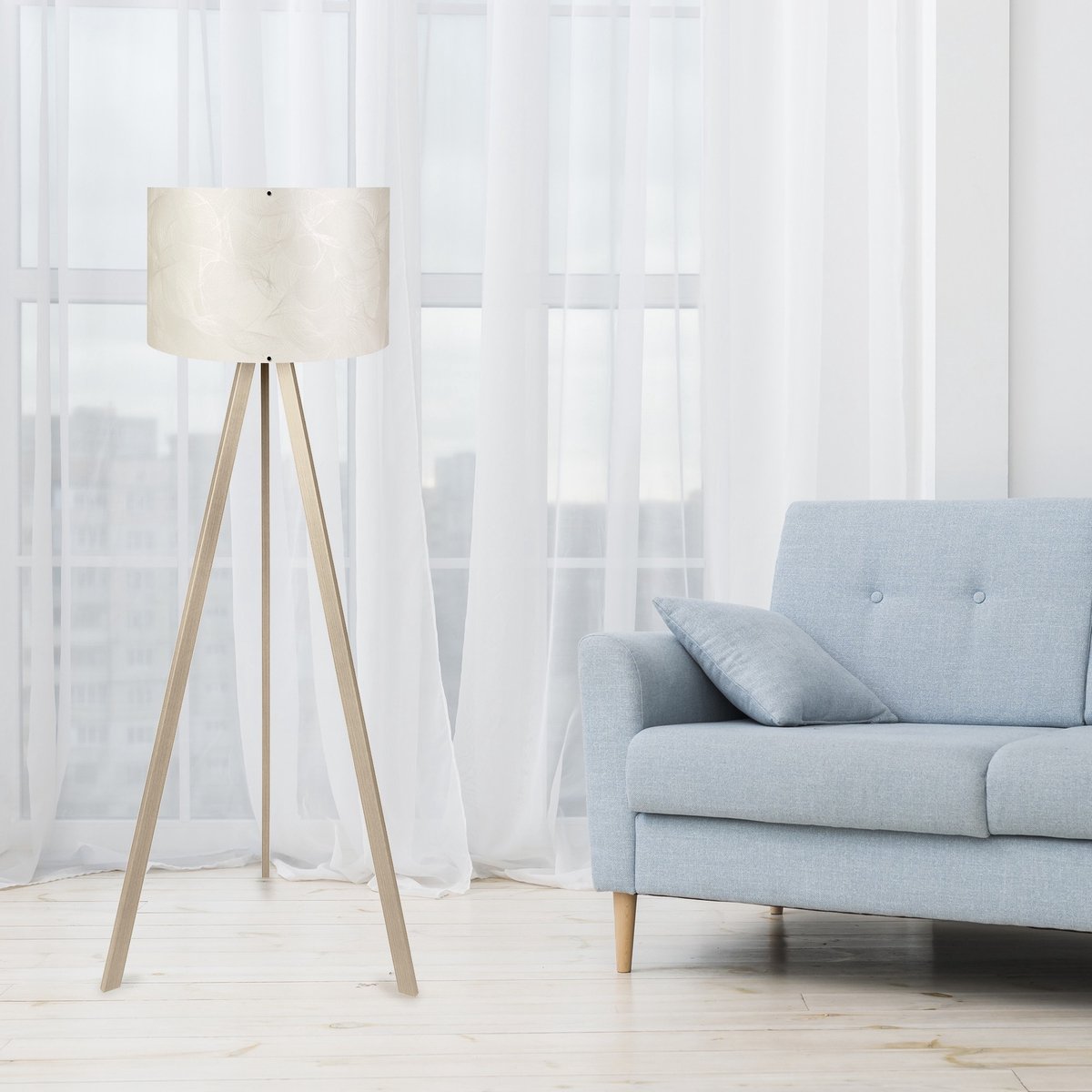 Asir - Vloerlamp - Beige, antiek - 70% MDF / 30% PVC-stof - 20 x 120 x 6 cm