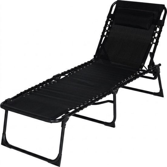 Outbee Ligbed - Ligstoel - Zonnebed - 190x55x30 cm - Inklapbaar - Verstelbaar - Weerbestendig - Zwart
