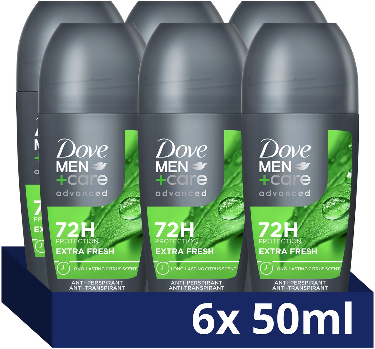 Dove Men+Care Advanced Anti-Transpirant Deodorant Roller - Extra Fresh - neutraliseert geurtjes en verzorgt je huid - 6 x 50 ml