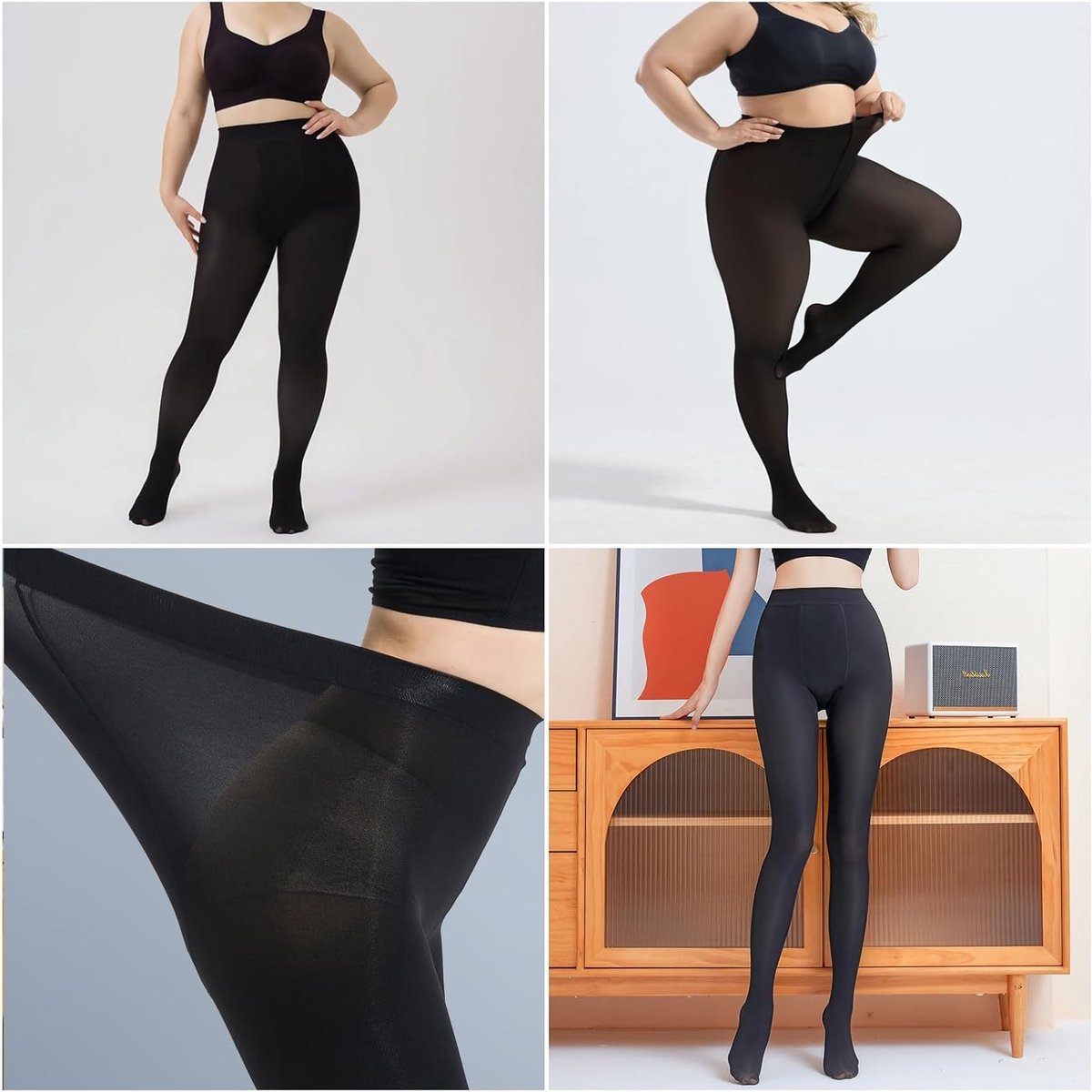 Dames Zwarte Panty's - 3 Paar, Elastisch, Semi-Doorschijnend, Comfortabele Tailleband, Plus Maten, Ideaal voor Elke Gelegenheid