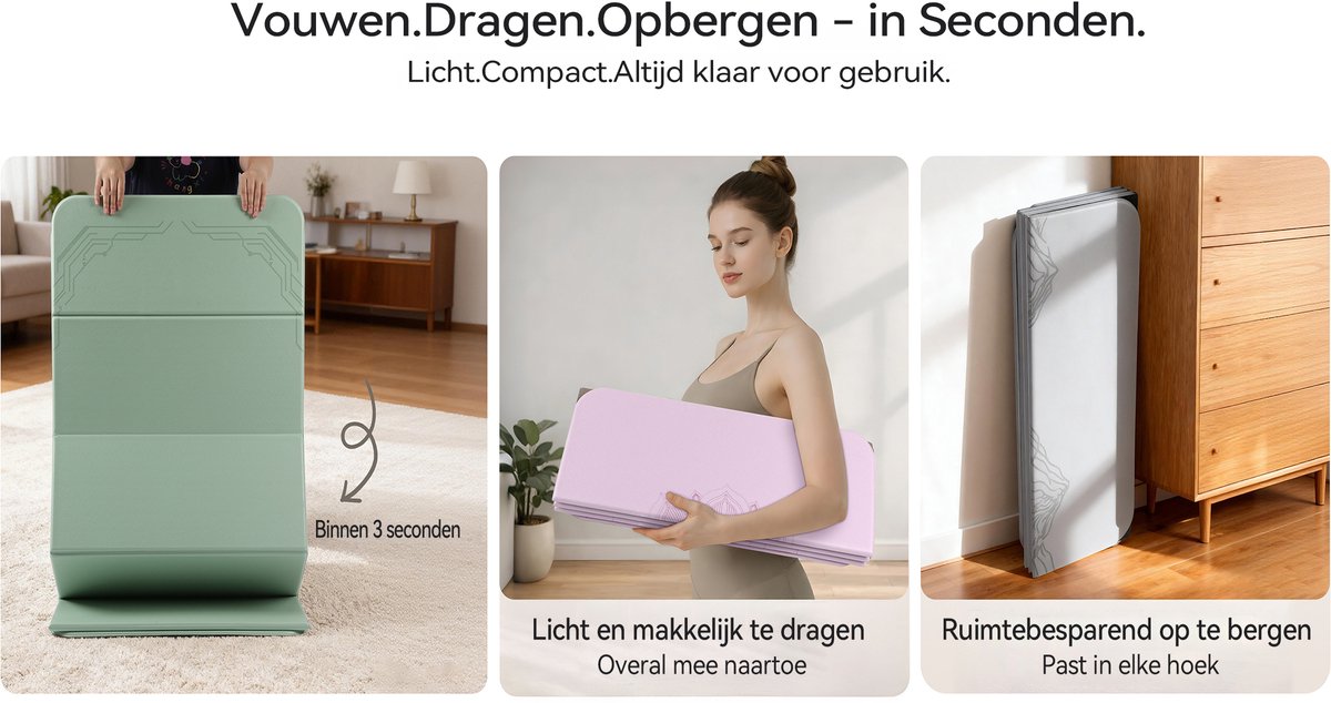 Funlife Opvouwbare Yogamat 190 x 66 cm - 10 mm Dik - Antislip Fitnessmat voor Yoga, Pilates en Thuis Workout - Matchagroen thumbnail 6
