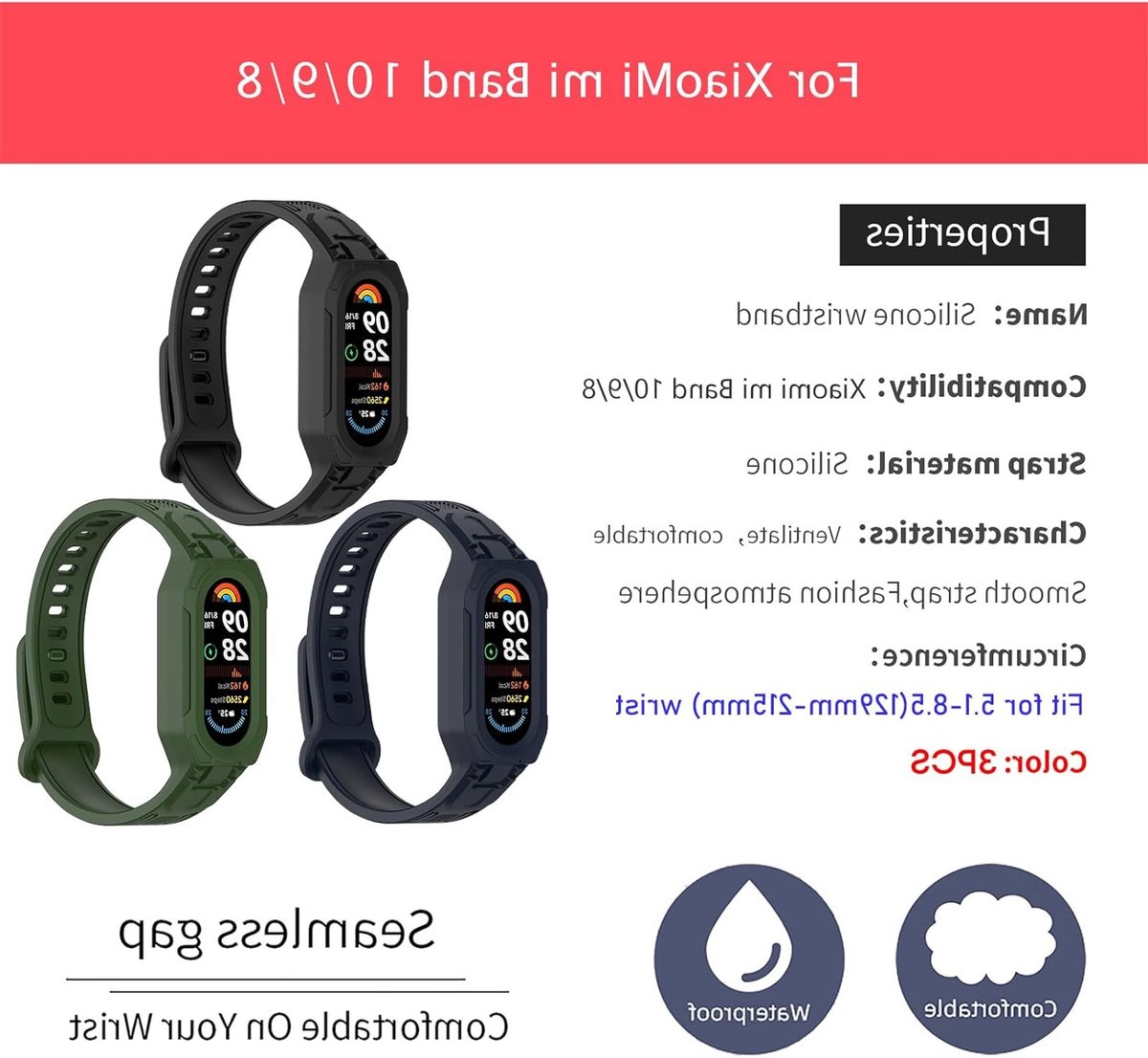 Verwisselbare Silicone Horlogeband voor Xiaomi Mi Band 9/8/7/6/5, Comfortabele en Duurzame Armband voor Fitness Tracker