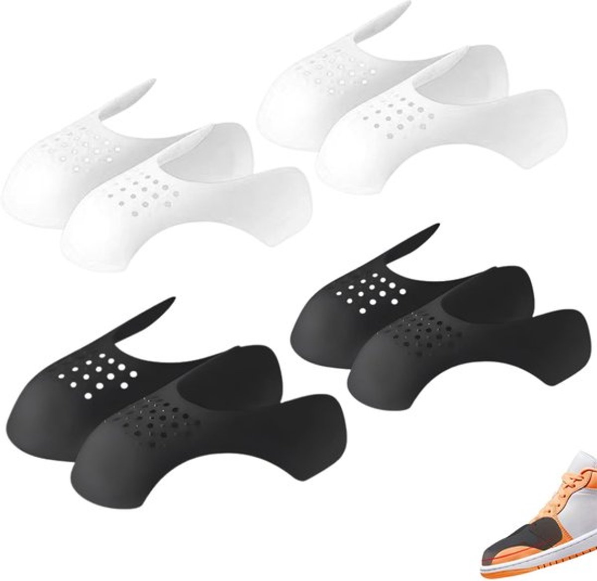 4 Paar Schoen Vouwbeschermer, Sneaker Beschermer, Schoen Anti Vouw Guard Voor Sneaker, Tegen Schoen Buigingen, Zwart/Wit