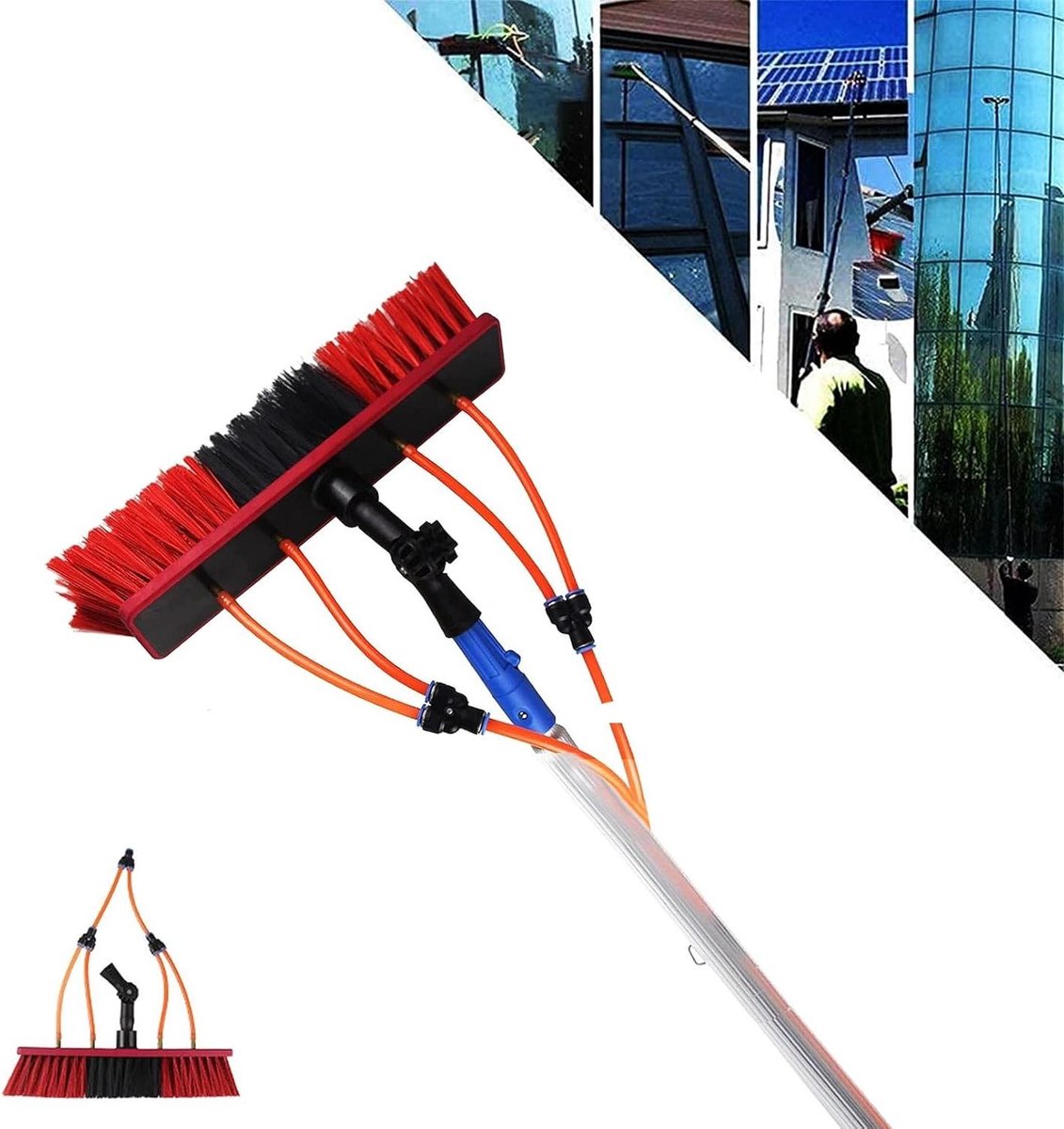 Glazenwasserspaal - Reinigingsstok Telescoop - Hoge ramen poetsen - Lichtgewicht aluminium constructie - 9 meter - Zilver