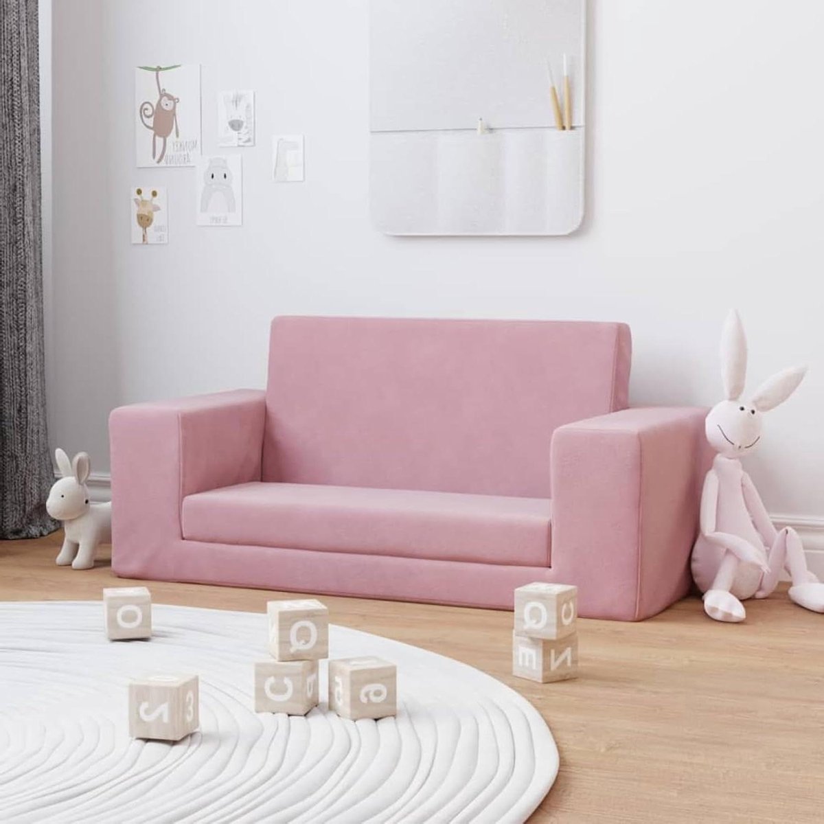 Kinderslaapbank - Minisofa Kinderstoel - Spelen en slapen - 2-in-1 design - 84 x 38 x 34 cm - Roze
