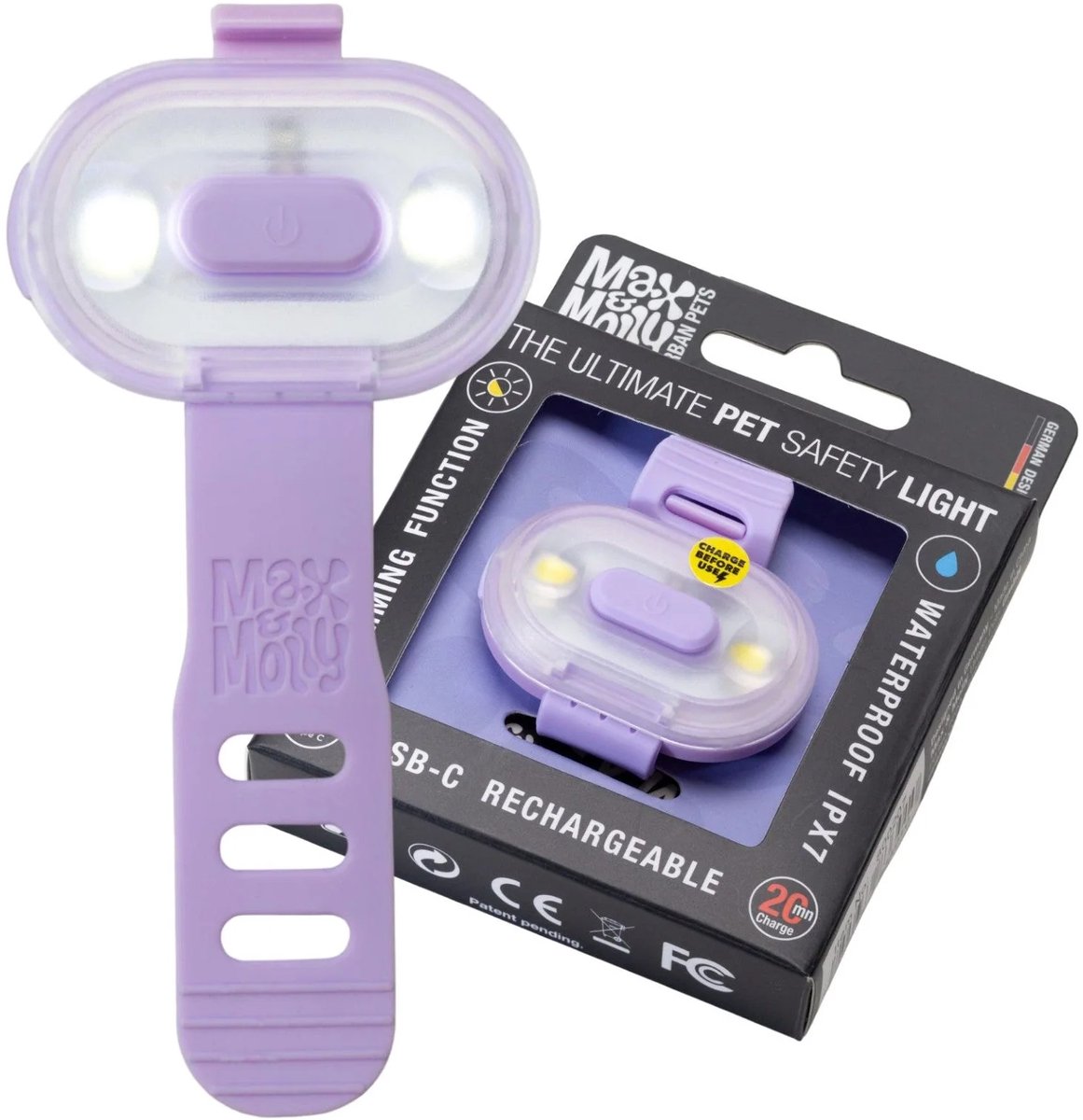 Max & Molly Matrix 2.0 Ultra LED - Lavender - oplaadbaar lichtje voor aan halsband/tuig hond
