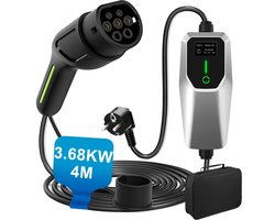 Junsun Type 2 EV Mobiele Thuislader met Schuko - 3.6kW (16A 1-fase) - 4 M Laadkabel - 2 Jaar garantie - CEE Stekker - 230V EV-oplader met LCD Digitaal Display - IP55 Regenbestendig - Geschikt voor Elektrische Auto's