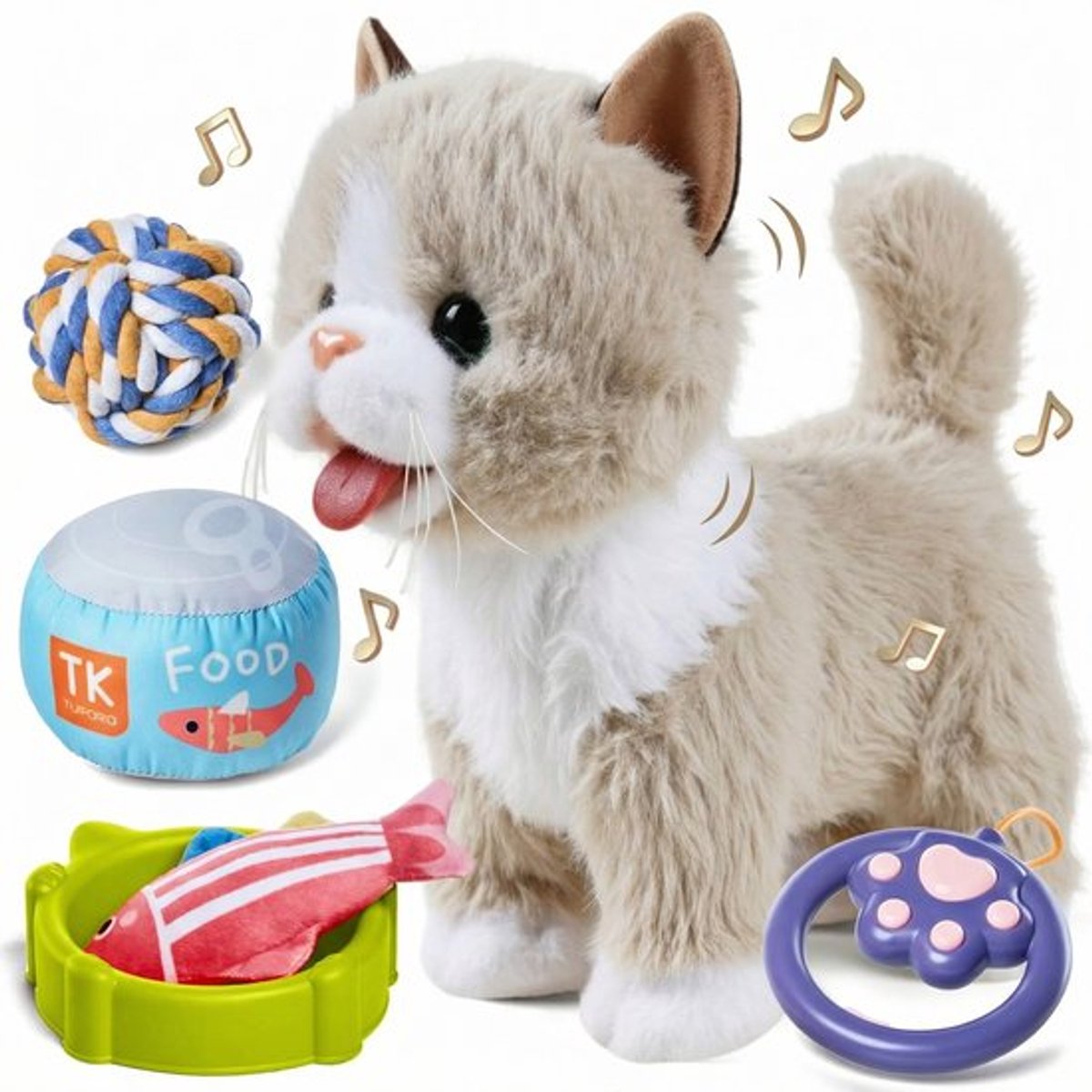 Interactieve Pluche Kat met Afstandsbediening - Wandelende Speelgoedkat voor Kinderen - Loopt, Miauwt en Kwispelt - Elektrisch Huisdier met Accessoires - Zacht Knuffeldier Cadeau