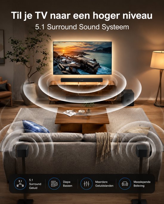 Jurrys Surround soundbar - Subwoofer - Tv speaker - Home cinema set - Krachtig - Compact - Bioscoopgeluid - 3D surround - Zwart van Merkloos — afbeelding 4